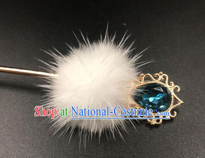 China Traditional Blue Crystal Hair Accessories Ming Dynasty Princess Hair Stick Ancient Hanfu Hairpin