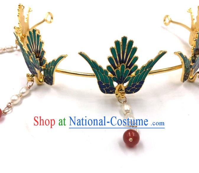 China Ming Dynasty Hair Accessories Traditional Hanfu Pearls Tassel Hairpin Ancient Princess Phoenix Hair Crown