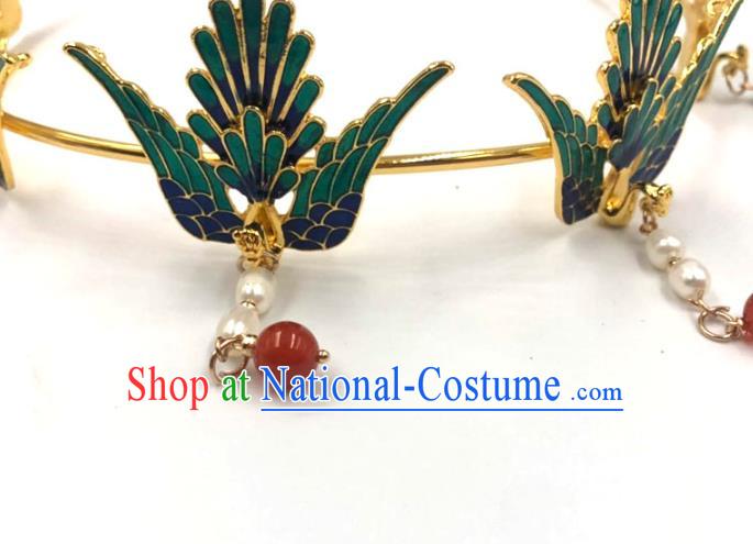 China Ming Dynasty Hair Accessories Traditional Hanfu Pearls Tassel Hairpin Ancient Princess Phoenix Hair Crown