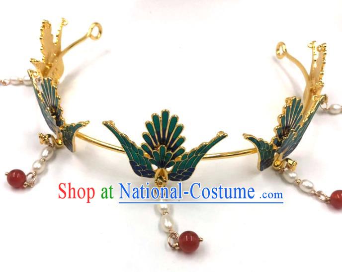 China Ming Dynasty Hair Accessories Traditional Hanfu Pearls Tassel Hairpin Ancient Princess Phoenix Hair Crown