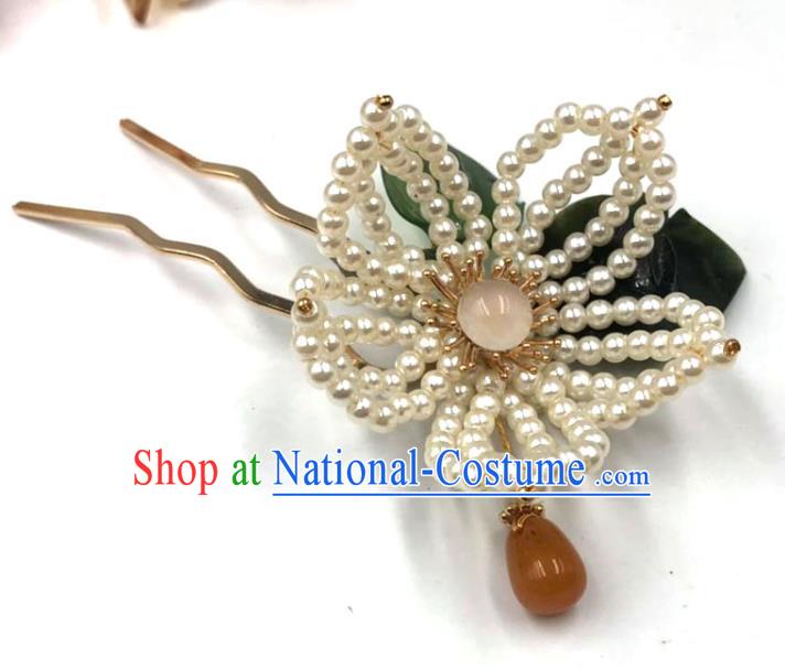 China Traditional Hanfu Ceregat Hair Accessories Ming Dynasty Hairpin Ancient Princess Beads Lotus Hair Stick