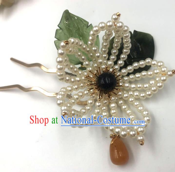 China Traditional Hanfu Ceregat Hair Accessories Ming Dynasty Hairpin Ancient Princess Beads Lotus Hair Stick