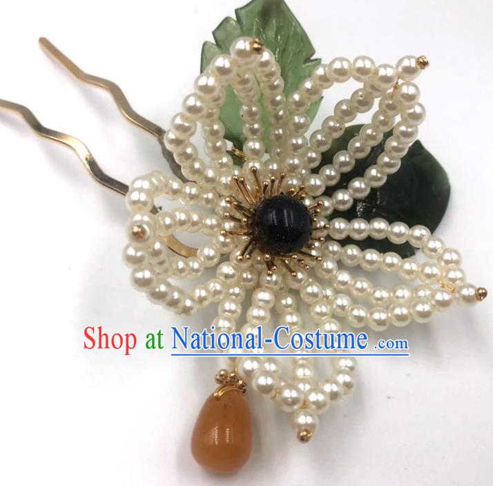 China Traditional Hanfu Ceregat Hair Accessories Ming Dynasty Hairpin Ancient Princess Beads Lotus Hair Stick