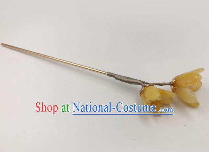 China Ancient Princess Yellow Mangnolia Hair Stick Traditional Hanfu Hair Accessories Ming Dynasty Hairpin