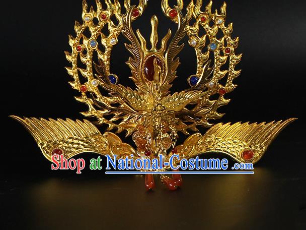 China Traditional Ming Dynasty Gems Hair Crown Ancient Empress Golden Phoenix Hairpin