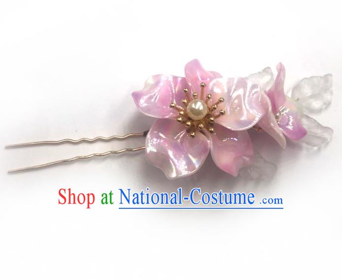 China Ming Dynasty Pink Flowers Hairpin Ancient Princess Hair Stick Traditional Hanfu Hair Accessories