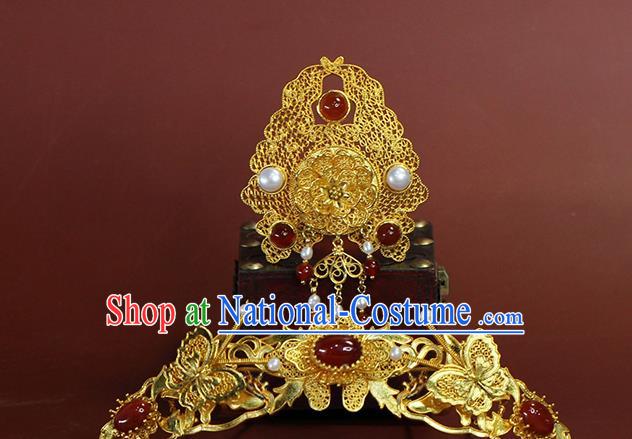 China Ancient Empress Golden Hair Crown Traditional Ming Dynasty Court Queen Wedding Hair Accessories