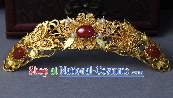 China Ancient Empress Golden Hair Crown Traditional Ming Dynasty Court Queen Wedding Hair Accessories