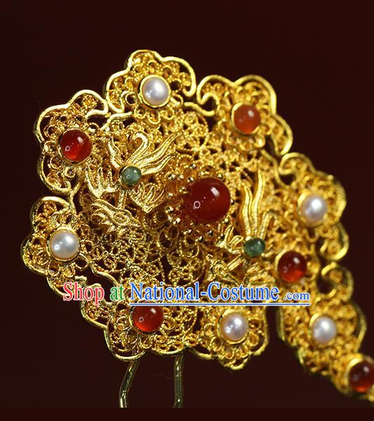 China Ancient Empress Golden Hair Crown Traditional Ming Dynasty Court Queen Wedding Hair Accessories