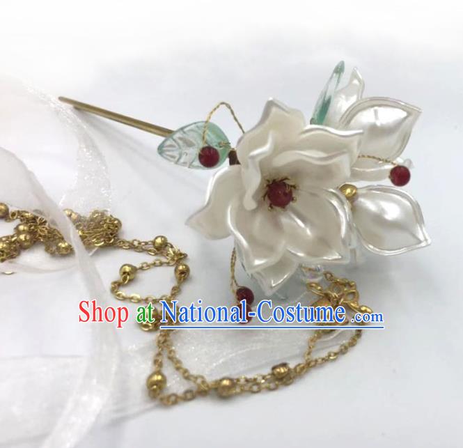 China Ming Dynasty Shell Lotus Hairpin Traditional Hanfu Hair Accessories Ancient Princess Golden Tassel Hair Stick