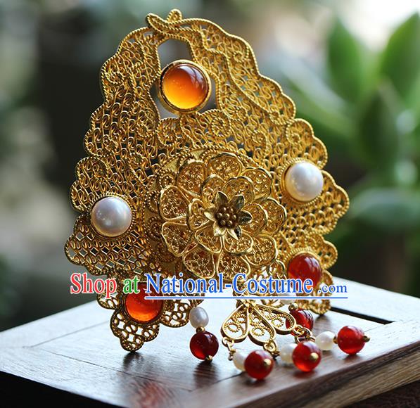 China Ancient Empress Golden Hair Crown Traditional Ming Dynasty Court Queen Wedding Hair Accessories