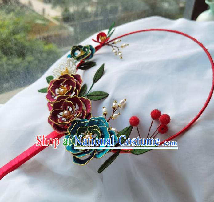 China Ancient Bride Wedding Accessories Traditional Hanfu Silk Peony Palace Fan