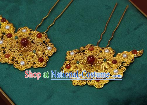 China Ancient Empress Golden Hair Crown Traditional Ming Dynasty Court Queen Wedding Hair Accessories