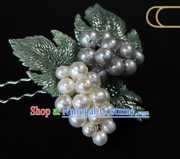 China Ancient Princess Pearls Hairpin Traditional Ming Dynasty Palace Grape Hair Stick