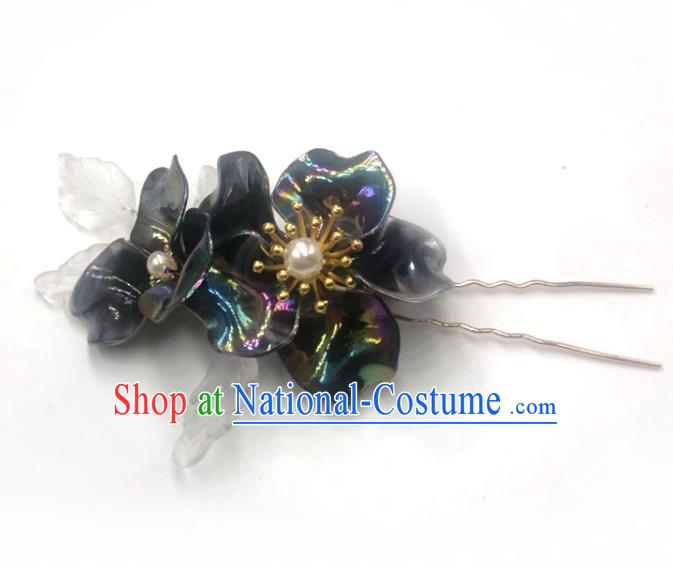 China Ming Dynasty Hairpin Traditional Hanfu Hair Accessories Ancient Princess Black Flowers Hair Stick