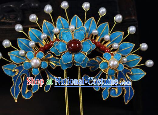 China Traditional Qing Dynasty Palace Pearls Hair Stick Ancient Queen Agate Hairpin