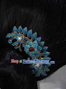 China Traditional Qing Dynasty Palace Agate Hair Stick Ancient Queen Blue Peony Hairpin