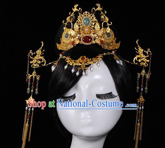 China Ancient Queen Hair Accessories Traditional Wedding Gems Hair Crown and Phoenix Hairpins Full Set