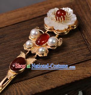 China Ancient Empress Pearls Hair Accessories Traditional Qing Dynasty Court Agate Plum Hairpin