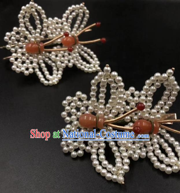 China Ancient Princess Hair Accessories Traditional Qing Dynasty Court Pearls Butterfly Hair Sticks