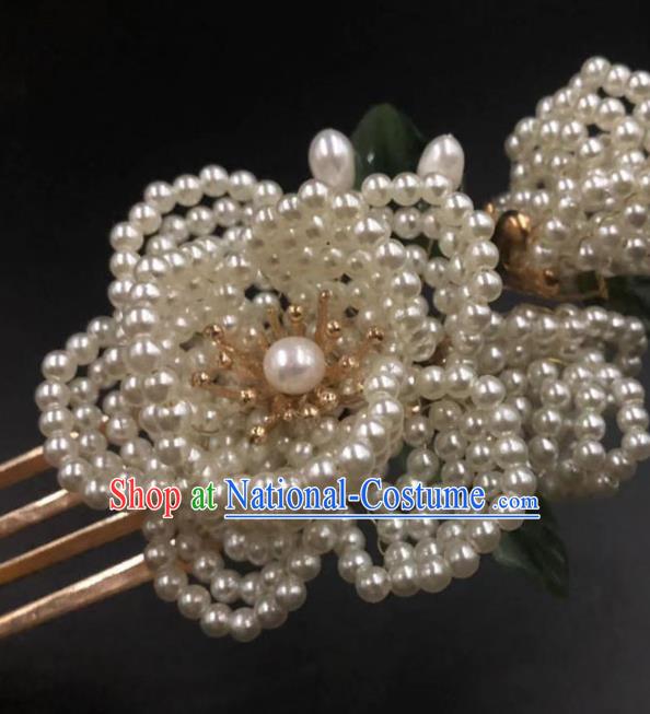 China Ancient Palace Lady Hairpin Traditional Qing Dynasty Court Beads Peony Hair Comb