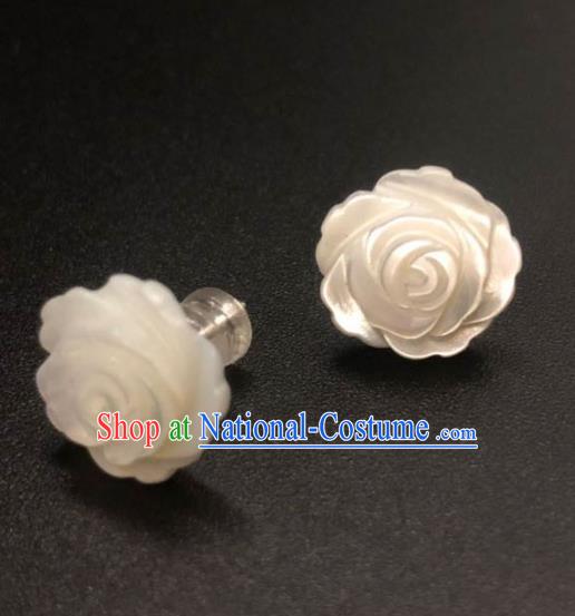 Handmade China Ancient Hanfu Ear Accessories Ming Dynasty Princess Carving Rose Shell Earrings