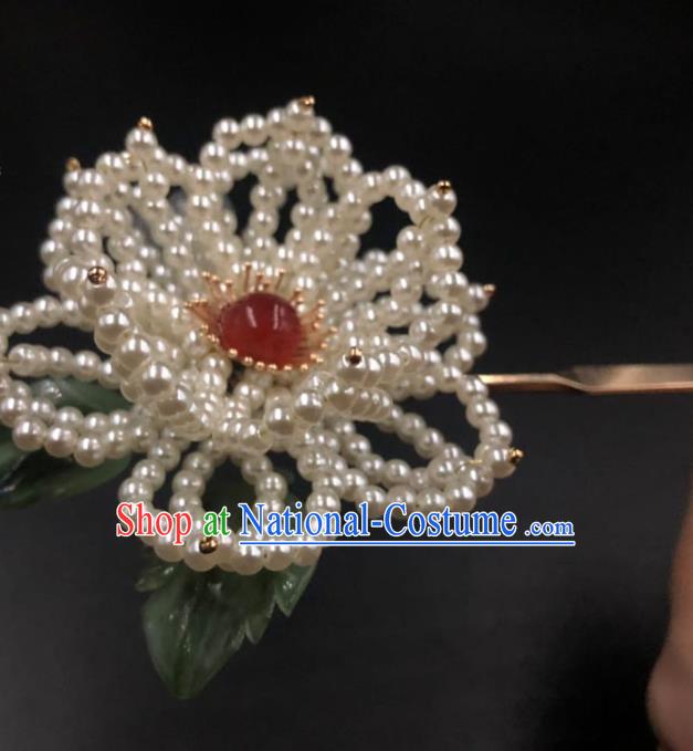 China Traditional Ming Dynasty Hair Stick Ancient Princess Pearls Peony Hairpin