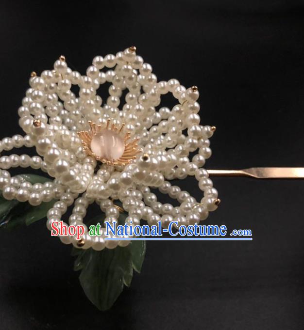 China Traditional Ming Dynasty Pearls Peony Hair Stick Ancient Princess Hanfu Hairpin