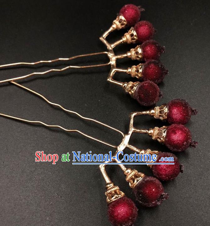 China Traditional Ming Dynasty Red Berry Hair Stick Ancient Princess Hairpin