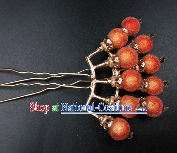 China Ancient Princess Hairpin Traditional Ming Dynasty Orange Berry Hair Stick