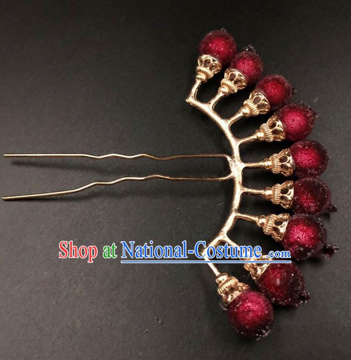 China Ancient Palace Lady Red Berry Hairpin Traditional Hanfu Hair Accessories Ming Dynasty Hair Stick