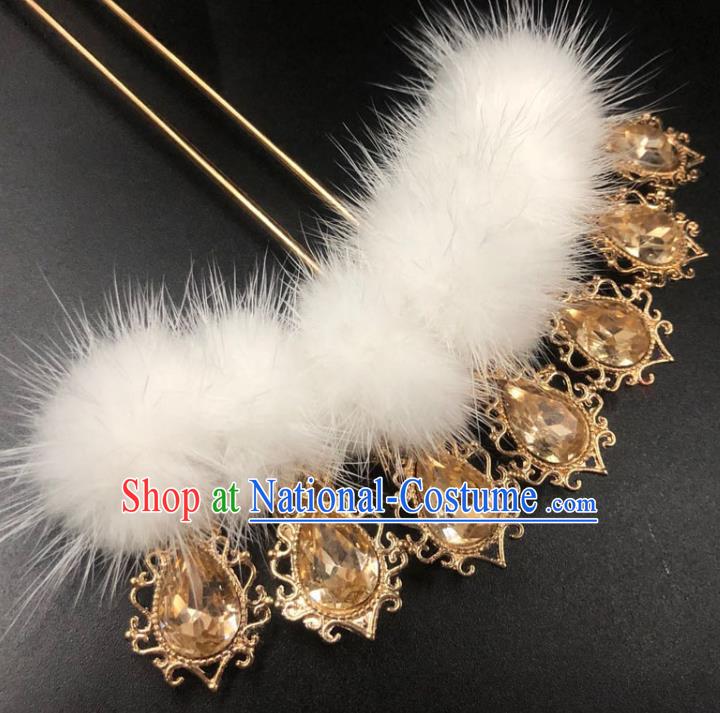 China Ming Dynasty Princess Yellow Zircon Hair Stick Traditional Hair Accessories Ancient Hanfu Hairpin