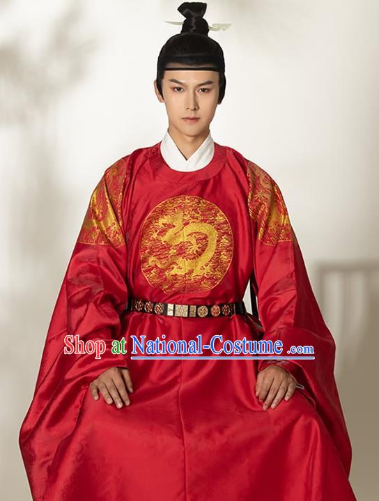 China Traditional Ming Dynasty Emperor Red Imperial Robe Ancient Monarch Historical Clothing