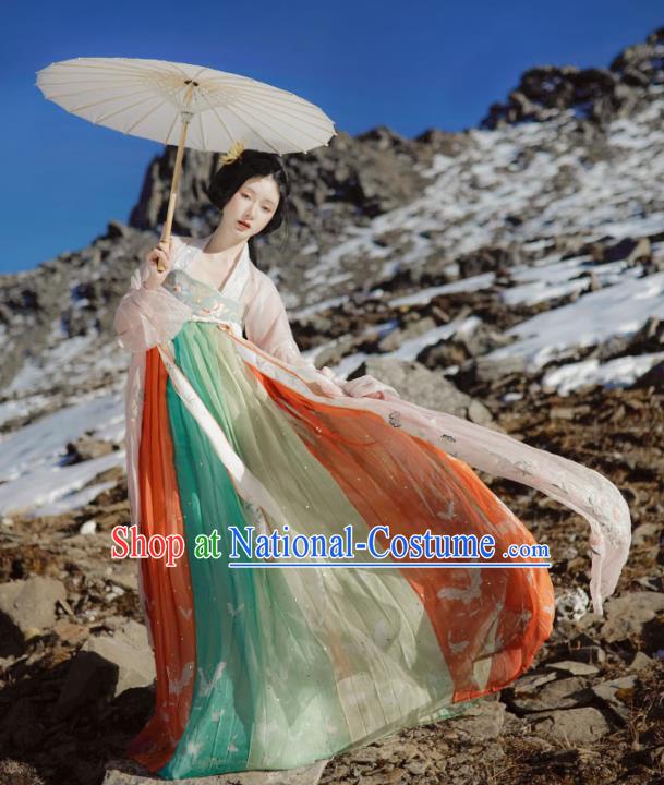 China Ancient Young Beauty Embroidered Hanfu Dress Traditional Tang Dynasty Palace Lady Historical Clothing