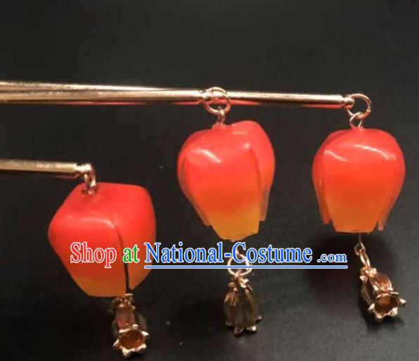 China Ancient Princess Red Lantern Hairpin Traditional Hanfu Hair Stick