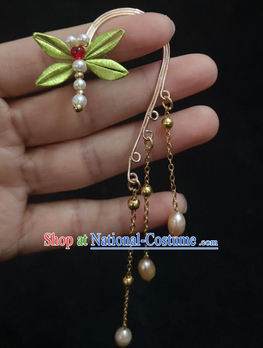 Handmade China Ancient Hanfu Silk Dragonfly Ear Accessories Ming Dynasty Princess Tassel Earrings Pendant