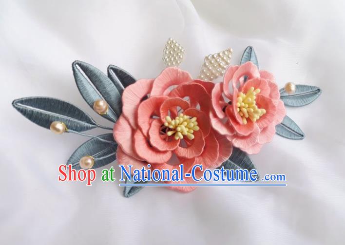 China Ming Dynasty Pink Silk Peony Hairpin Traditional Hanfu Hair Accessories Ancient Princess Flowers Hair Stick