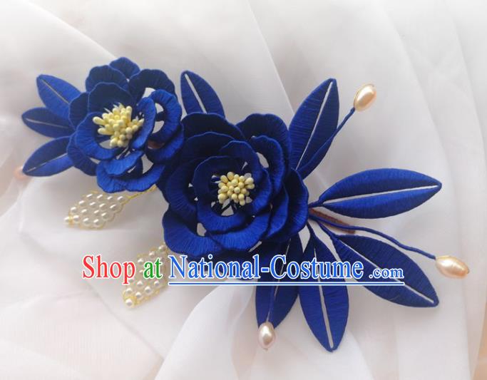 China Traditional Hanfu Hair Accessories Ancient Princess Flowers Hair Stick Ming Dynasty Royalblue Silk Peony Hairpin