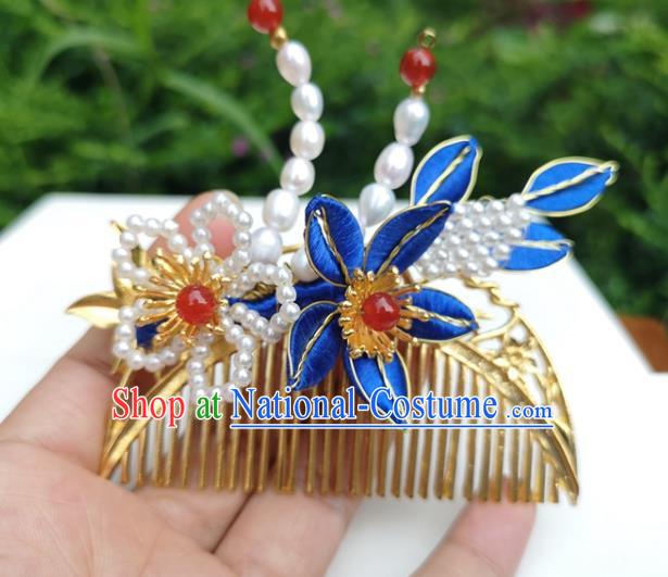 China Ancient Princess Golden Hair Comb Traditional Hanfu Hair Accessories Qing Dynasty Palace Hairpin