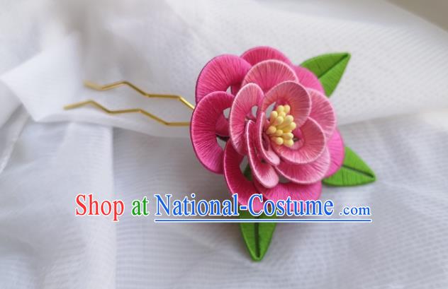 China Ming Dynasty Rosy Silk Peony Hair Stick Traditional Hanfu Hair Accessories Ancient Princess Hairpin