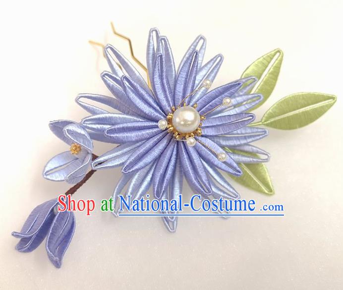 China Ancient Hanfu Hairpin Traditional Ming Dynasty Lilac Silk Epiphyllum Hair Clip