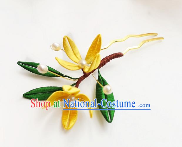 China Ancient Princess Silk Osmanthus Hairpin Traditional Hanfu Hair Accessories Ming Dynasty Pearls Hair Stick