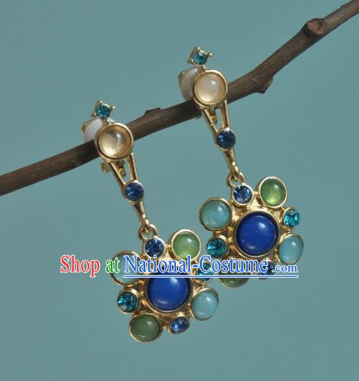 Chinese Classical Cheongsam Chrysoprase Ear Accessories Traditional Court Lapis Earrings