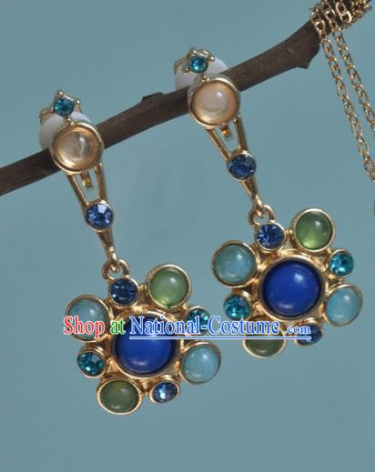 Chinese Classical Cheongsam Chrysoprase Ear Accessories Traditional Court Lapis Earrings