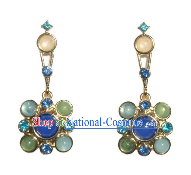 Chinese Classical Cheongsam Chrysoprase Ear Accessories Traditional Court Lapis Earrings