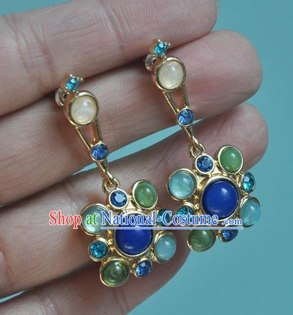 Chinese Classical Cheongsam Chrysoprase Ear Accessories Traditional Court Lapis Earrings