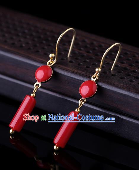 Chinese Classical Red Ear Accessories Traditional Cheongsam Earrings