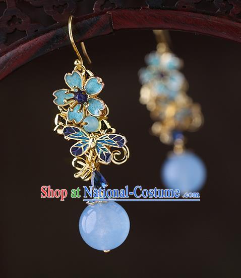 Chinese Classical Blueing Ear Accessories Traditional Cheongsam Sakura Earrings