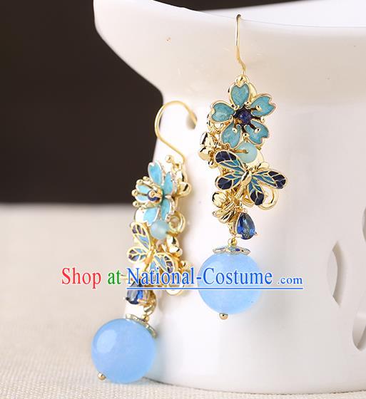 Chinese Classical Blueing Ear Accessories Traditional Cheongsam Sakura Earrings