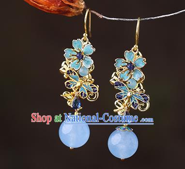 Chinese Classical Blueing Ear Accessories Traditional Cheongsam Sakura Earrings